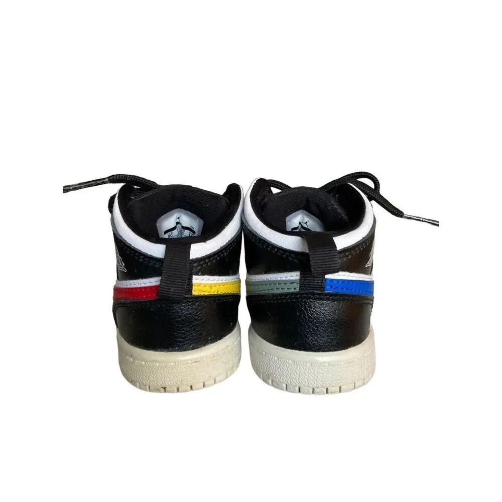 Nike Air Jordan 1 Mid Toddler 8C Black White Red Swoosh Sneakers